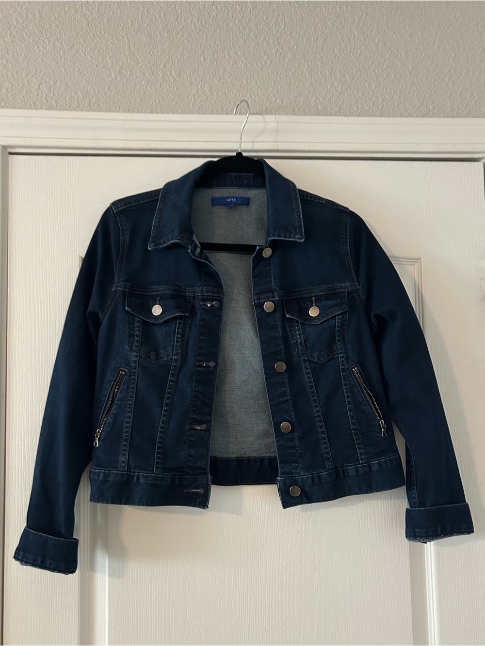 Apt. 9 Dark Blue Denim Jacket with Zip Pockets